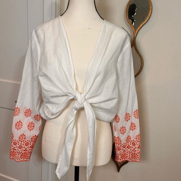 Lane Bryant Womens Shirt Tie Front Eyelet Sleeve V Neck White and Orange Size - Picture 1 of 6
